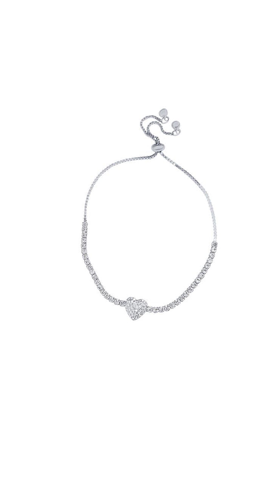 Image of Bracelets. Productname: 24cm 2mm Width Cubic Zirconia Pave Heart Tennis Bolo Bracelet in Sterling Silver in colour by brand - Bevilles