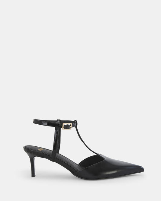 Image of Shoes. Product name - Invergio Women's Court Low Heel Black Patent Novo Court in Black Patent colour by brand - NOVO
