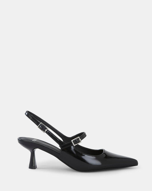 Image of Shoes. Product name - Ispra Women's Court Low Heel Black Patent Novo Court in Black Patent colour by brand - NOVO