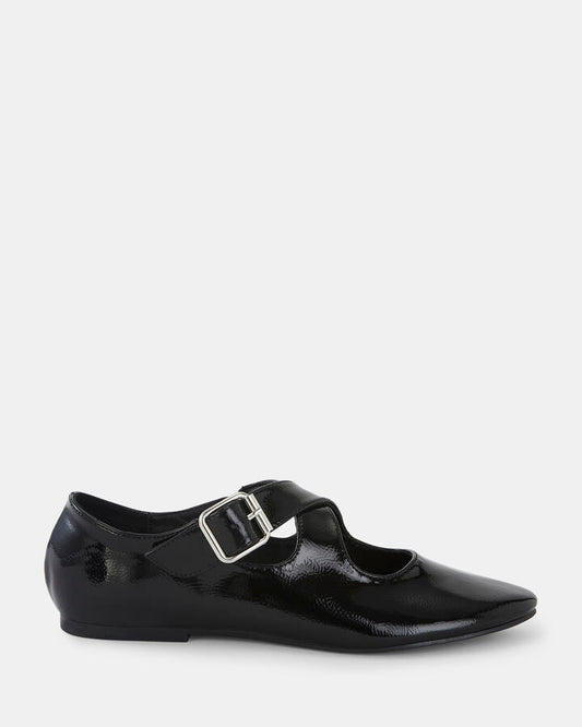 Image of Flats. Product name - Casoria Women's Casual Flat Closed Black Patent Novo Casual in Black Patent colour by brand - NOVO