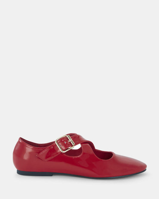 Image of Flats. Product name - Casoria Women's Casual Flat Closed Red Patent Novo Casual in Red Patent colour by brand - NOVO