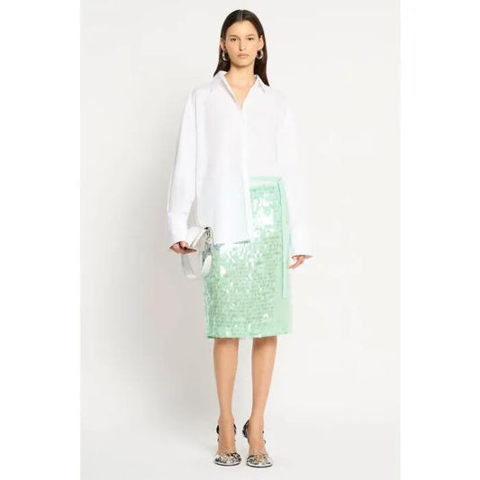 Image of a model wearing Skirts. Productname: Frequent Tendencies Skirt in BLUE HAZE colour by brand - sass and bide