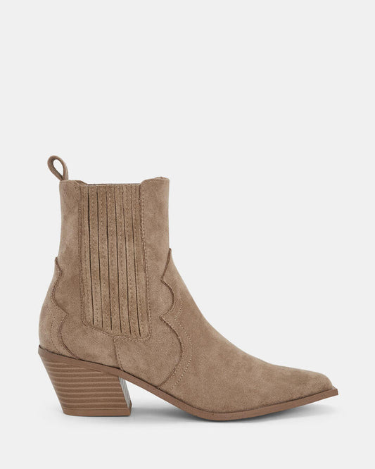 Image of Boots. Product name - Hoggle Women's Boot Low-Mid Heel TAUPE Novo Boots in Taupe colour by brand - NOVO