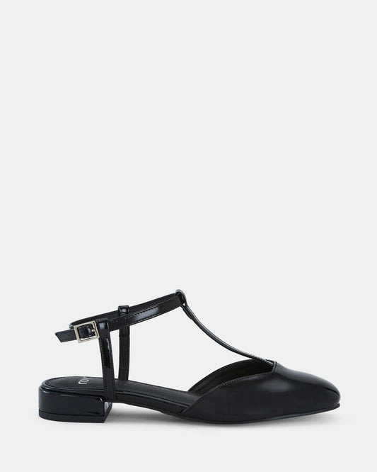 Image of Flats. Product name - Caserta Women's Casual Flat Closed Black Patent Novo Casual in Black Patent colour by brand - NOVO