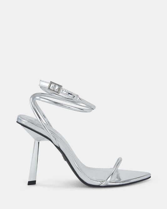 Image of Sandals. Product name - Purpose Mt Women's Strappy High Heel SILVER Novo Sandals in Silver colour by brand - NOVO