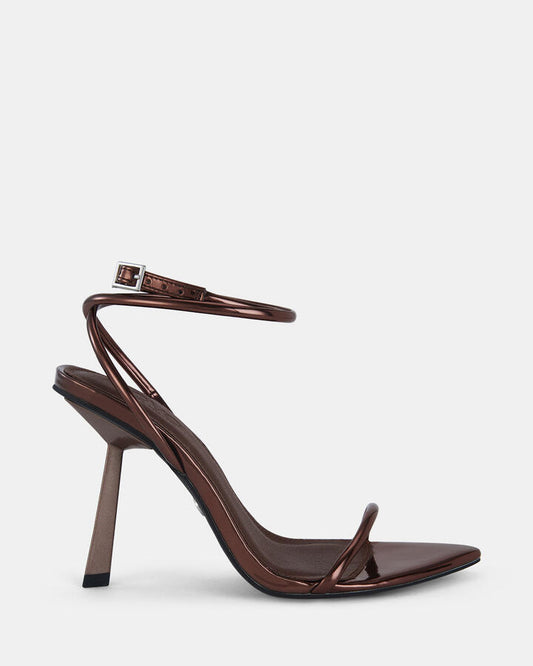 Image of Sandals. Product name - Purpose Mt Women's Strappy High Heel Bronze Novo Sandals in Bronze colour by brand - NOVO