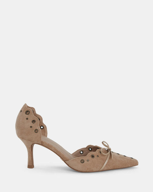 Image of Shoes. Product name - Illasi Women's Court Low Heel Sand Novo Court in Sand colour by brand - NOVO