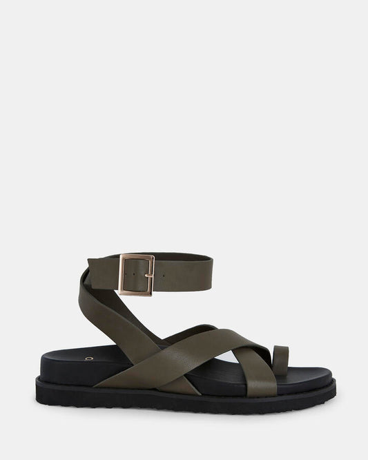 Image of Sandals. Product name - Tillie Women's Strappy Flat KHAKI Novo Sandals in Khaki colour by brand - NOVO