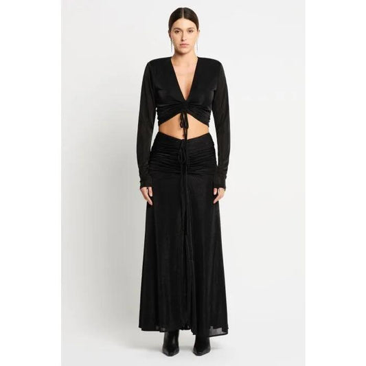 Image of a model wearing Tops. Productname: Mezzanine Top in Black colour by brand - sass and bide