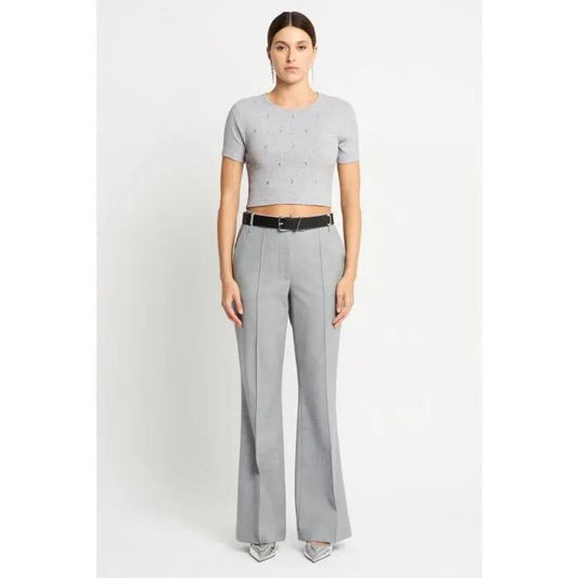 Image of a model wearing Tops. Productname: Equilateral Tee in Grey Marle colour by brand - sass and bide