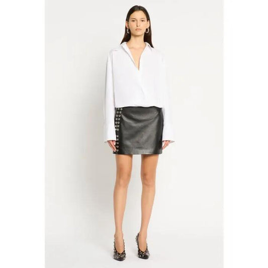 Image of a model wearing Skirts. Productname: The Serenade Mini Skirt in Black colour by brand - sass and bide