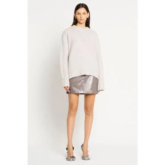 Image of a model wearing Skirts. Productname: Antidote Mini Skirt in TAUPE colour by brand - sass and bide