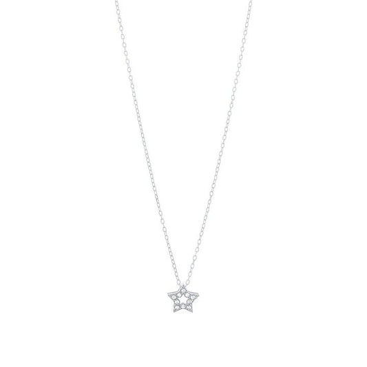 Image of Charms. Product name - 45cm Cubic Zirconia Open Star Pendant Necklace in Sterling Silver in colour by brand - Bevilles