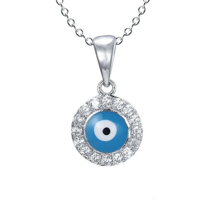 Image of Necklaces. Productname: 45cm Evil Eye Halo Necklace in Sterling Silver in Silver colour by brand - Bevilles