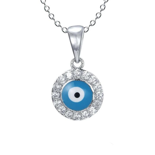 Image of Charms. Product name - 45cm Evil Eye Halo Pendant Necklace in Sterling Silver in colour by brand - Bevilles