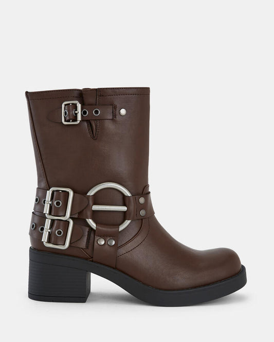Image of Boots. Product name - Dafra Women's Boot Low-Mid Heel TAN Novo Boots in Tan colour by brand - NOVO