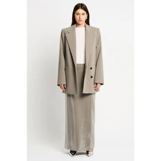Image of a model wearing Outerwear. Productname: Playback Blazer in Grey colour by brand - sass and bide
