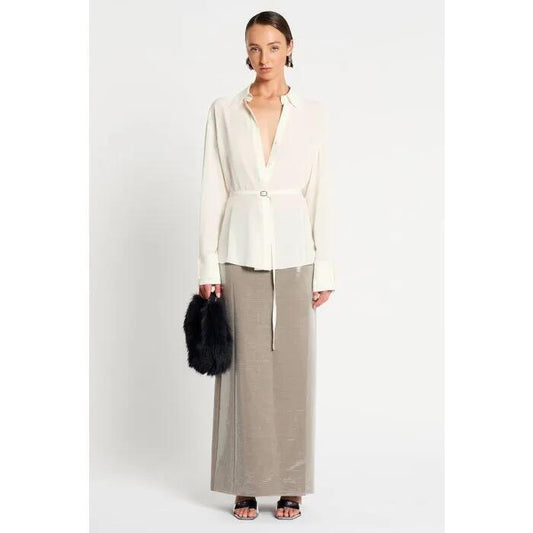 Image of a model wearing Skirts. Productname: Playback Skirt in Grey colour by brand - sass and bide