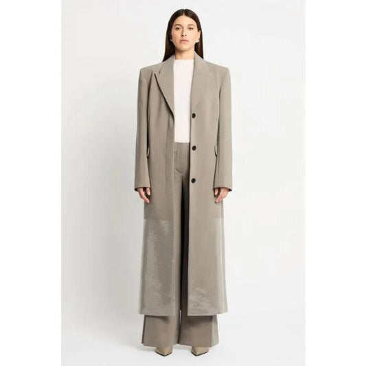 Image of a model wearing Outerwear. Productname: Playback Coat in Grey colour by brand - sass and bide