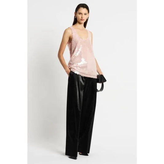 Image of a model wearing Tops. Productname: La Superba Tank in Pink colour by brand - sass and bide