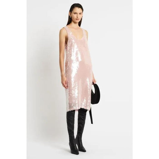 Image of a model wearing Dress. Productname: La Superba Dress in Pink colour by brand - sass and bide