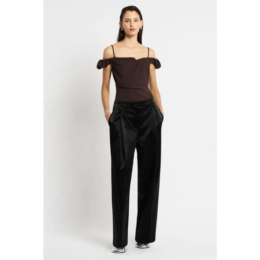 Image of a model wearing Tops. Productname: Pyrolized Top in Chocolate colour by brand - sass and bide