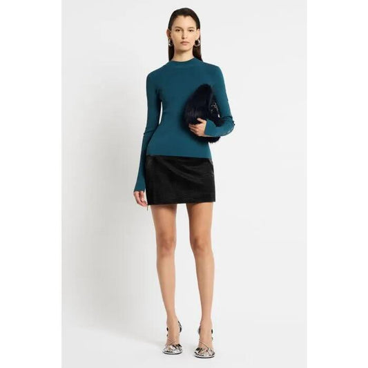 Image of a model wearing Tops. Productname: Slash Knit Top in PETROL BLUE colour by brand - sass and bide