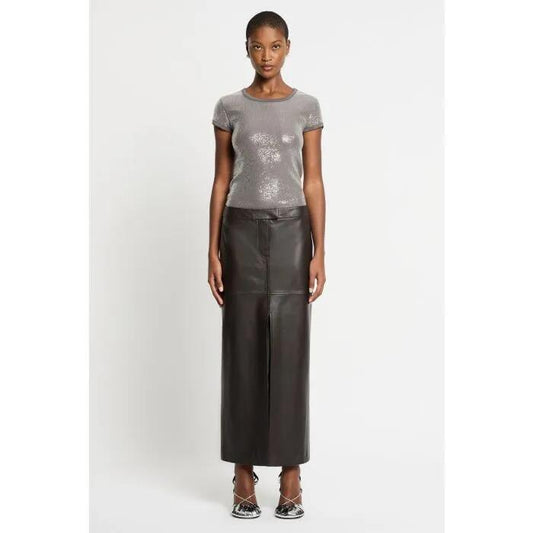 Image of a model wearing Tops. Productname: Sequin Sparkle Jersey Top in SMOKEY QUARTZ colour by brand - sass and bide