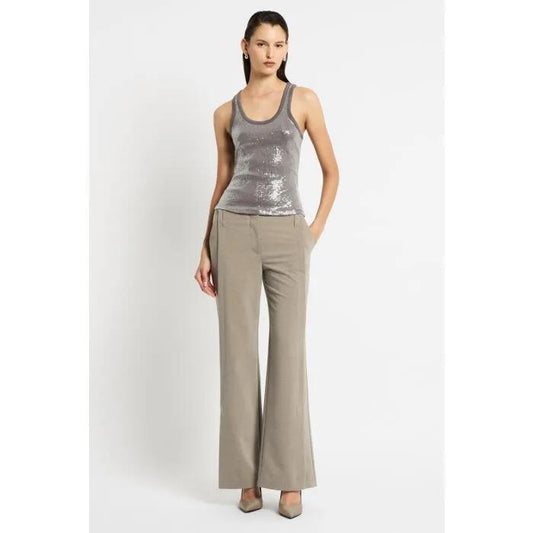 Image of a model wearing Tops. Productname: Sequin Sparkle Jersey Tank in SMOKEY QUARTZ colour by brand - sass and bide