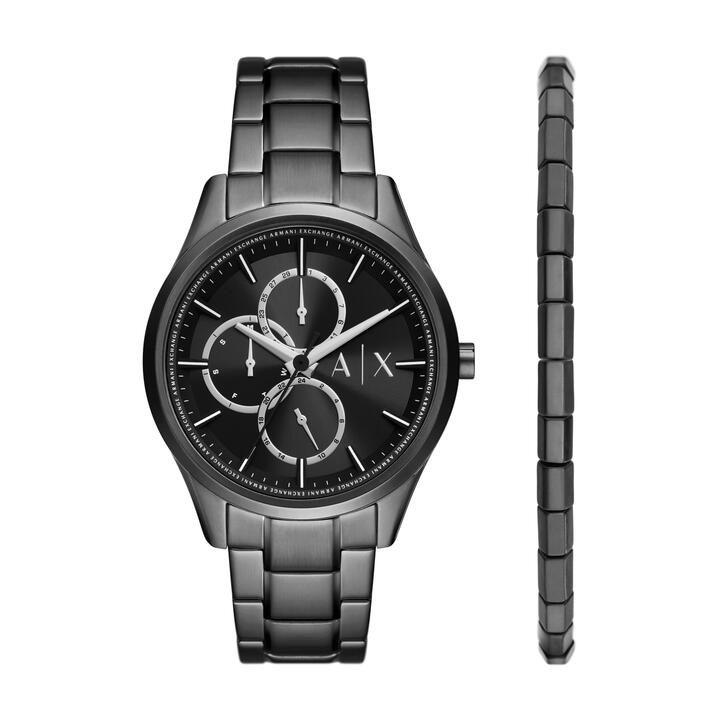 Image of Bracelets. Productname: Armani Exchange Multifunction Black Stainless Steel Watch and Bracelet Set AX7154SET in Watch colour by brand - Armani Exchange