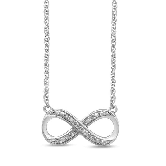 Image of Necklaces. Productname: Brilliant Claw Infinity Necklace with 0.05ct of Diamonds in Sterling Silver in Diamond colour by brand - Bevilles