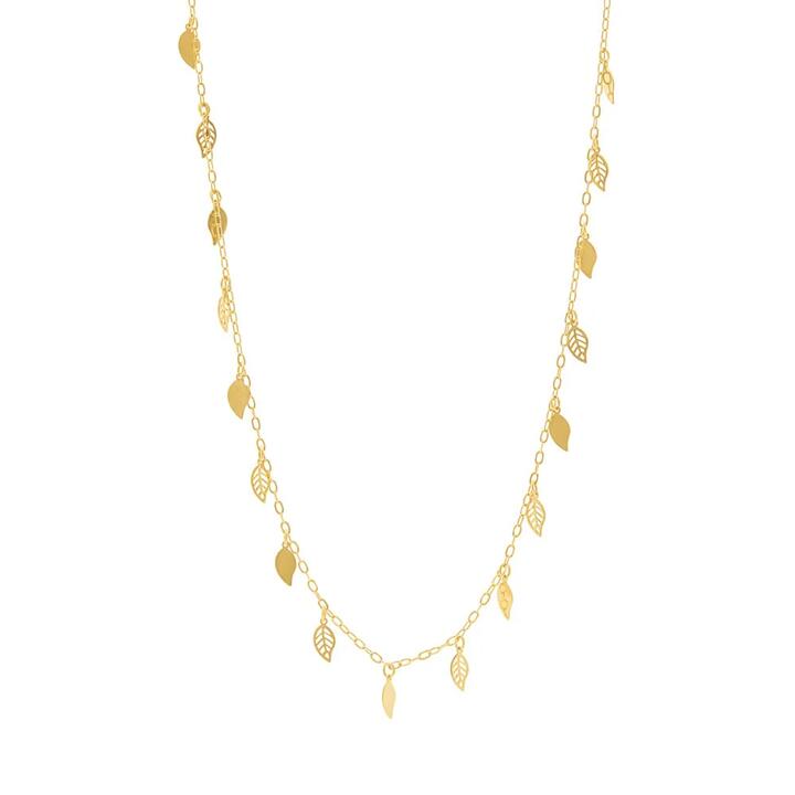 Image of Charms. Product name - Leaf Charm Necklace in 9kt Yellow Gold in colour by brand - Bevilles