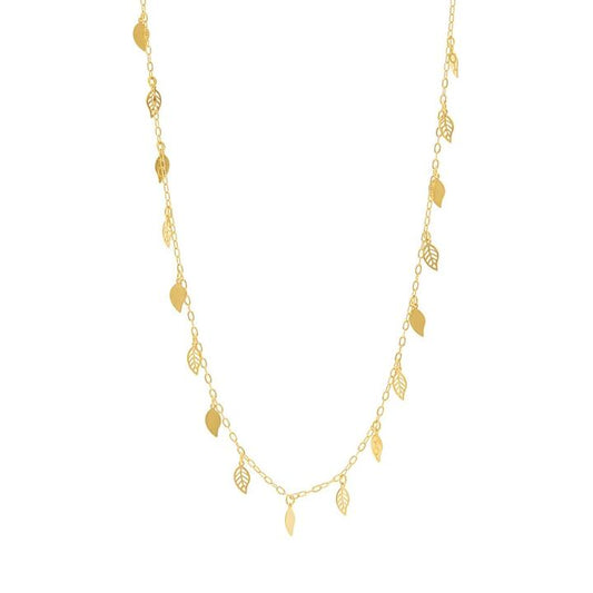 Image of Charms. Product name - Leaf Charm Necklace in 9kt Yellow Gold in colour by brand - Bevilles