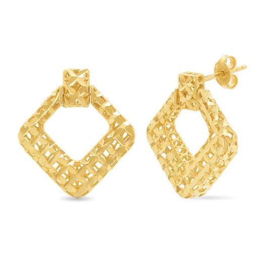 Image of Earrings. Productname: Athena Filigree Square Hoops in 9kt Yellow Gold in Gold colour by brand - Bevilles