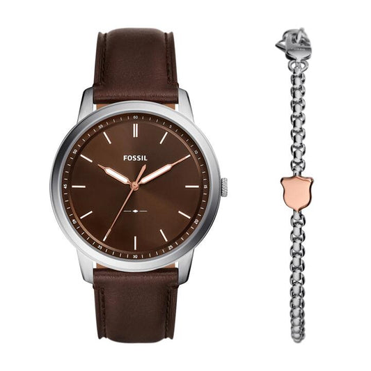 Image of Bracelets. Productname: Fossil Men's Minimalist Three-Hand Stainless Steel Watch and Bracelet Box Set FS6019SET in Watch colour by brand - Fossil
