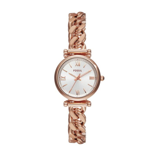 Image of Watches. Productname: Fossil Carlie Three-Hand Rose Gold-Tone Stainless Steel Watch ES5330 in Watch colour by brand - Fossil