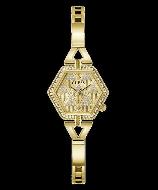 Image of Bracelets. Productname: Guess Audrey Polished Gold Tone Case With Crystals Sunray Champagne Glitz Dial And Polished Gold Tone Bracelet With Adjustable G Links GW0680L2 in Watch colour by brand - Guess