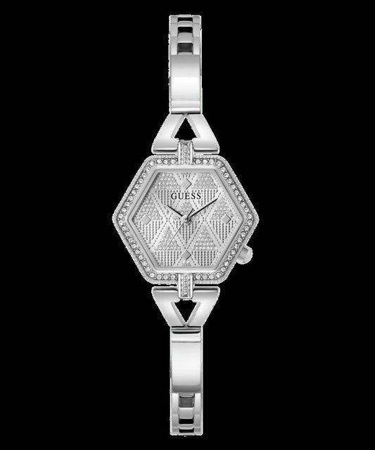 Image of Bracelets. Productname: Guess Audrey Polished Silver Tone Case With Crystals Sunray Silver Glitz Dial And Polished Silver Tone Bracelet With Adjustable G Links GW0680L1 in Watch colour by brand - Guess