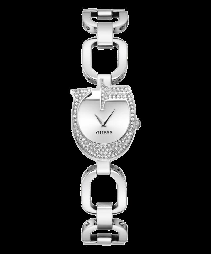 Image of Bracelets. Productname: Guess Gia Polished Silver Tone Logo Case With Crystals Sunray Silver Dial And Polished Silver Tone Bracelet With Adjustable G Links GW0683L1 in Watch colour by brand - Guess