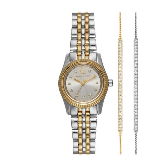 Image of Bracelets. Productname: Michael Kors Lexington Three-Hand Two-Tone Stainless Steel Watch and Bracelets Gift Set MK4815SET in Watch colour by brand - Michael Kors