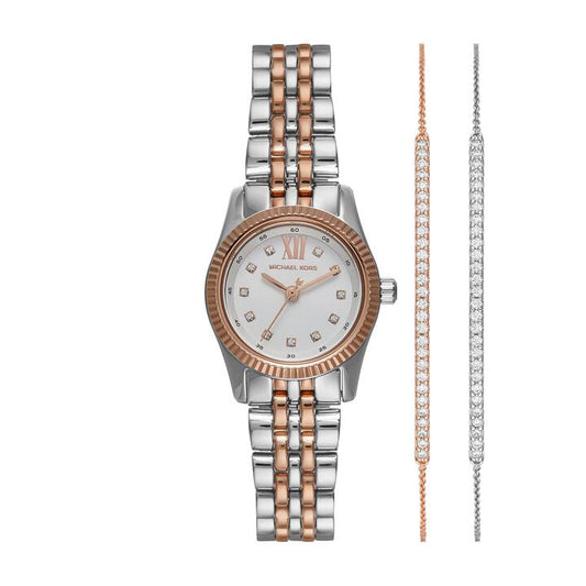 Image of Bracelets. Productname: Michael Kors Lexington Three-Hand Two-Tone Stainless Steel Watch and Bracelets Gift Set MK4817SET in Watch colour by brand - Michael Kors