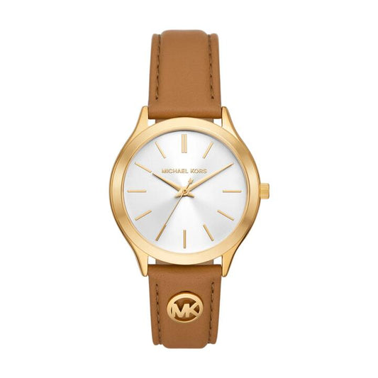 Image of Watches. Productname: Michael Kors Slim Runway Three-Hand Luggage Leather Watch MK7465 in Watch colour by brand - Michael Kors