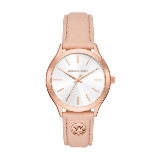 Image of Watches. Productname: Michael Kors Slim Runway Three-Hand Blush Leather Watch MK7467 in Watch colour by brand - Michael Kors