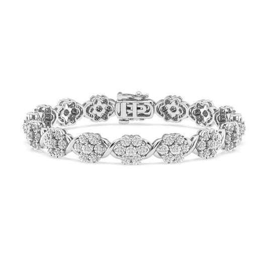 Image of Bracelets. Productname: Miracle Surround Flower Bracelet with 1/2ct of Diamonds in Sterling Silver in Diamond colour by brand - Bevilles
