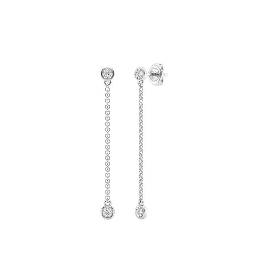 Image of Earrings. Productname: Mirage Drop Earrings with 0.10ct of Laboratory Grown Diamonds in Sterling Silver and Platinum in Diamond colour by brand - Bevilles