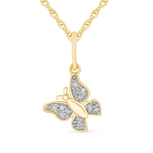 Image of Necklaces. Productname: Diamond Set Butterfly Necklace in 9kt Yellow Gold in Diamond colour by brand - Bevilles