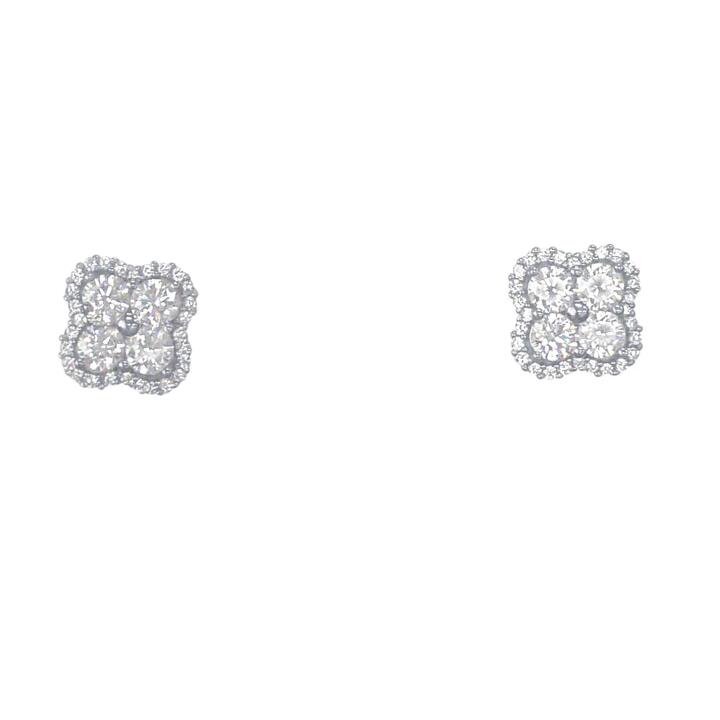 Image of Earrings. Productname: Clover Stud Earrings with Cubic Zirconia in Sterling Silver in Silver colour by brand - Bevilles