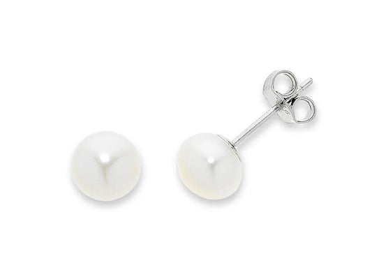 Image of Earrings. Productname: Sterling Silver 7mm White Freshwater Pearl Stud Earrings in colour by brand - Bevilles