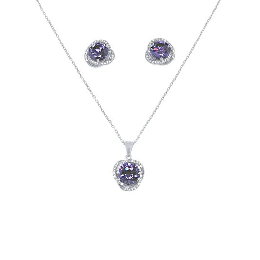 Image of Earrings. Productname: Swirl Stud Earrings and Necklace Set with Cubic Zirconia in Sterling Silver in Silver colour by brand - Bevilles