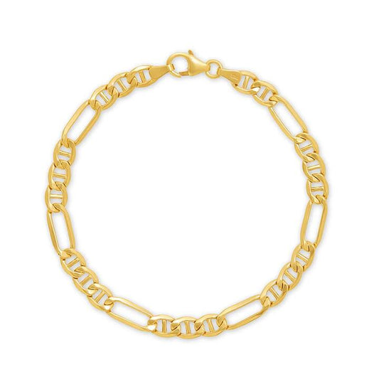 Image of Bracelets. Product name - 19cm Figaro Mariner Bracelet in 9kt Yellow Gold in colour by brand - Bevilles
